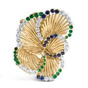 Bids.com 18K Yellow Gold 2 1/3 Cttw Diamond, Sapphire, and Emerald Sculpted Petal Brooch Pin (G-H Color, VS1-VS2 Clarity) Accessories
