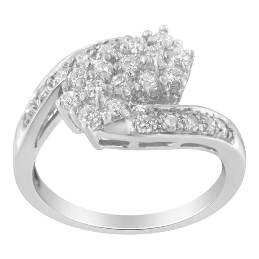 Bids.com 14KT White Gold Diamond Cluster Ring Band (7/8 cttw, H-I Color, I1-I2 Clarity) Rings White Smoke 7 / White.Gold