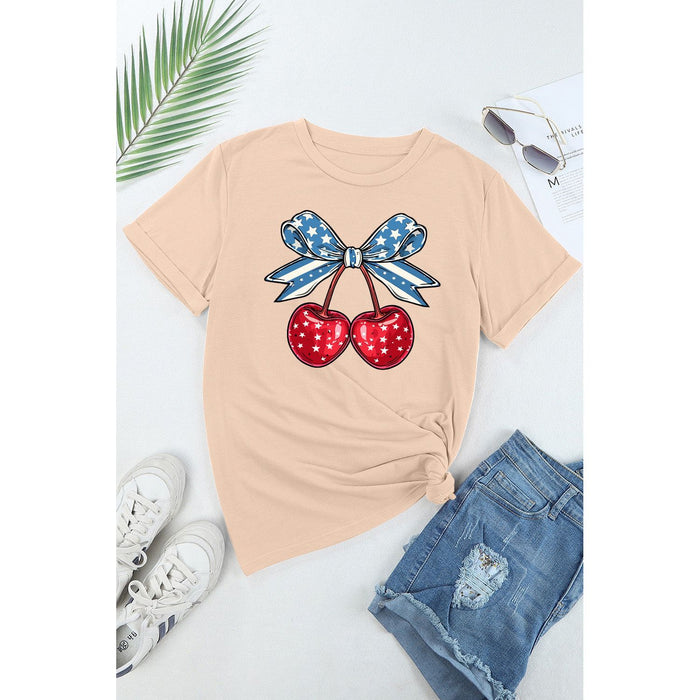 Cherry Graphic Round Neck Short Sleeve T-Shirt