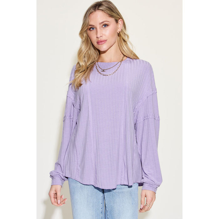 Basic Bae Ribbed Round Neck Long Sleeve T-Shirt