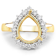 Bids.com 0.48 Carat Genuine White Diamond 14K Yellow Gold Semi Mount Ring - holds 11x9mm Pear Gemstone Rings