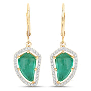Bids.com 7.56 Carat Genuine Colombian Emerald and White Diamond 14K Yellow Gold Earrings Earrings