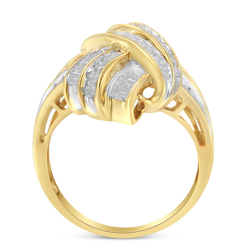 Bids.com 10K Yellow Gold Plated .925 Sterling Silver 1.0 Cttw Round & Baguette Diamond Knot Channel Statement Ring (I-J Color, I2-I3 Clarity) - Size 6 Rings