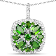 Bids.com 3.25 Carat Genuine Chrome Diopside and White Zircon .925 Sterling Silver Pendant Pendants