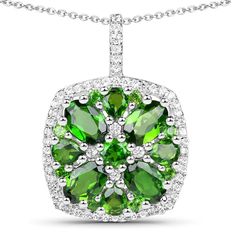 Bids.com 3.25 Carat Genuine Chrome Diopside and White Zircon .925 Sterling Silver Pendant Pendants