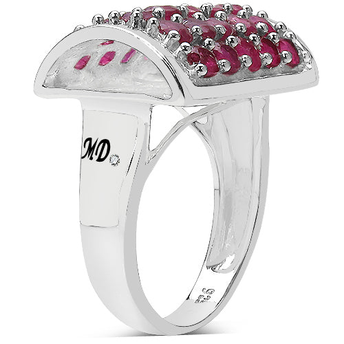 Bids.com 3.01 Carat Genuine Ruby & White Diamond .925 Sterling Silver Ring Rings