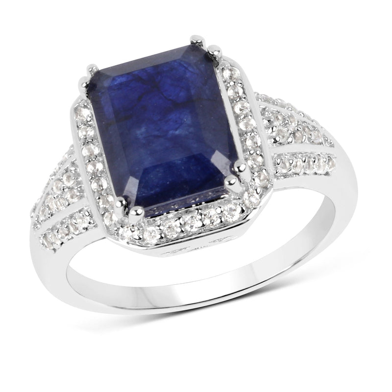 Bids.com 4.80 Carat Glass Filled Sapphire and White Topaz .925 Sterling Silver Ring Rings