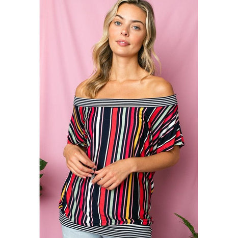 Plus Multi Stripe Off Shoulder Top