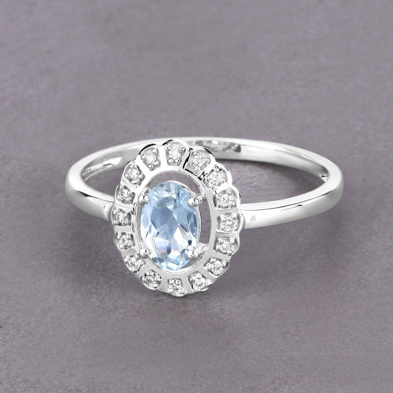 Bids.com 0.44 Carat Genuine Aquamarine and White Diamond 14K White Gold Ring Rings