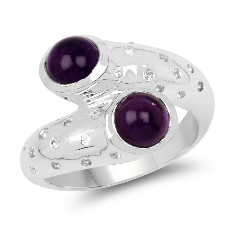 Bids.com 2.31 Carat Genuine Amethyst and White Topaz .925 Sterling Silver Ring Rings