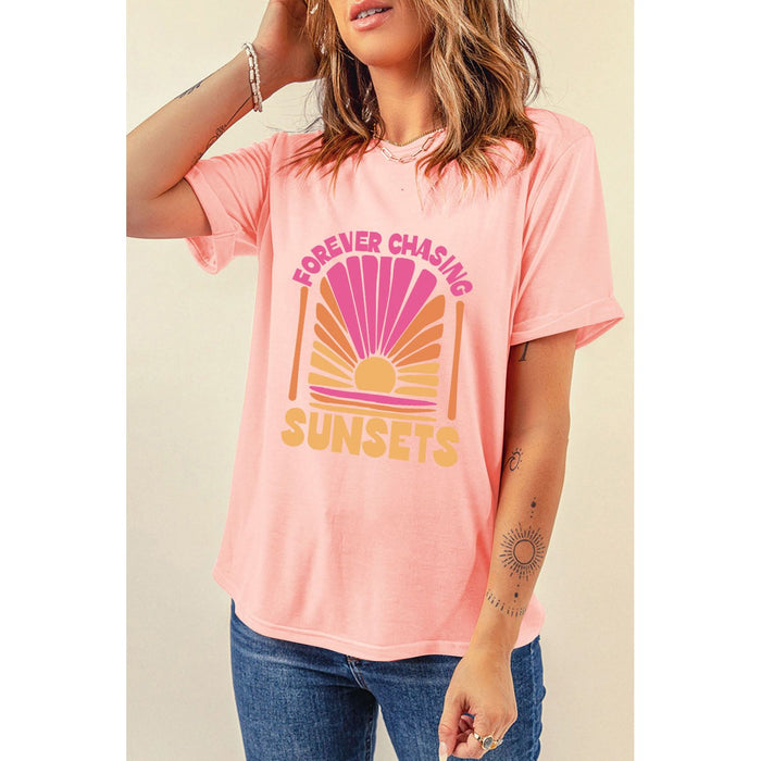 Forever Chasing Sunsets Round Neck T-Shirt