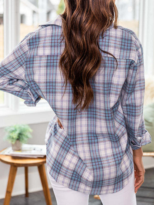 Plaid Collared Neck Long Sleeve Shirt