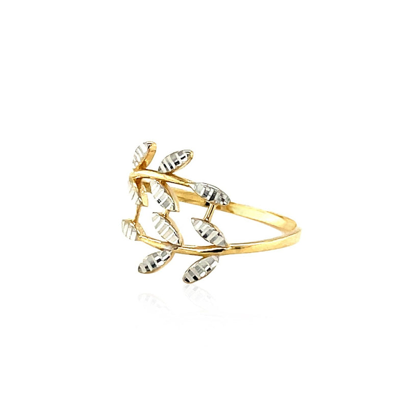 Bids.com 14k Two Tone Gold Crossover Ring with Textured Leaves Rings