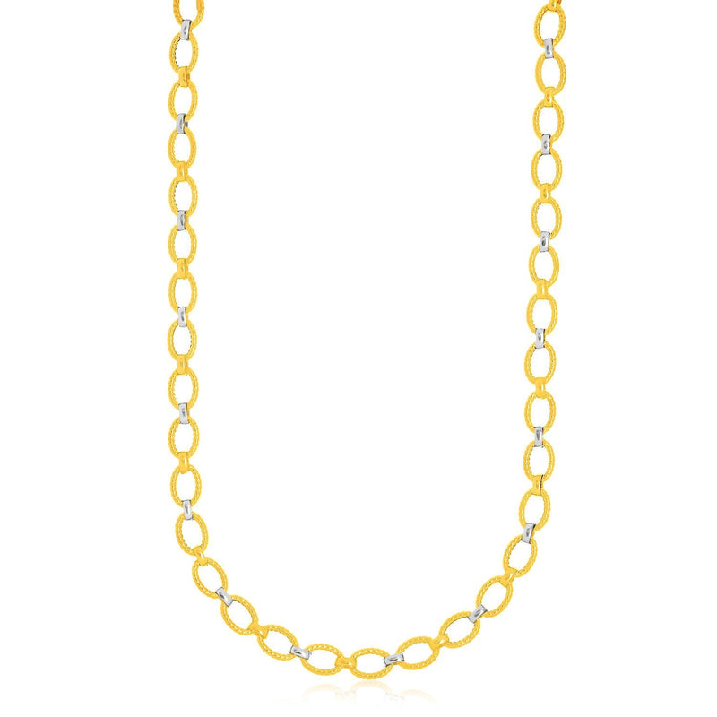 Bids.com 14k Two-Tone Gold Multi-Textured Oval Link Fancy Necklace Necklaces