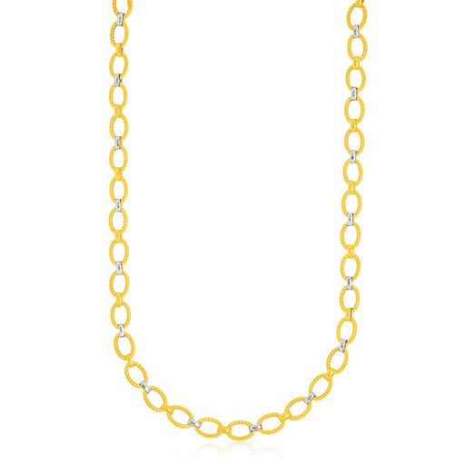 Bids.com 14k Two-Tone Gold Multi-Textured Oval Link Fancy Necklace Necklaces