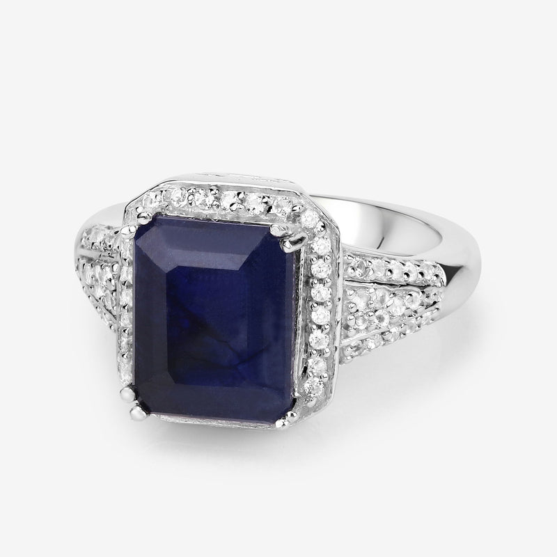 Bids.com 4.80 Carat Glass Filled Sapphire and White Topaz .925 Sterling Silver Ring Rings