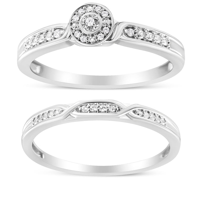 Bids.com .925 Sterling Silver Diamond Accent Frame Twist Shank Bridal Set Ring and Band (I-J Color, I3 Clarity) - Size 7 Rings