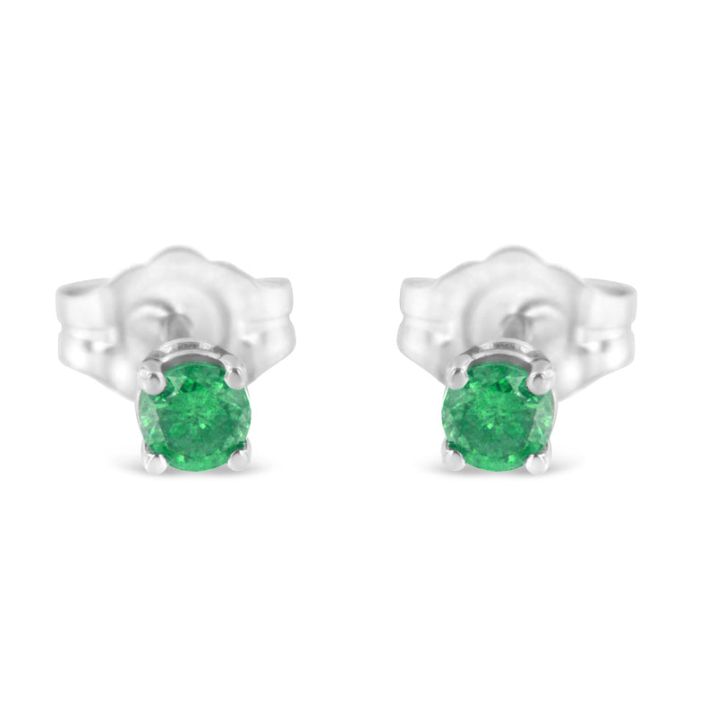 Bids.com .925 Sterling Silver 1/4 Cttw Round Brilliant-Cut Green Diamond Classic 4-Prong Stud Earrings (Fancy Color-Enhanced, I2-I3 Clarity) Earrings