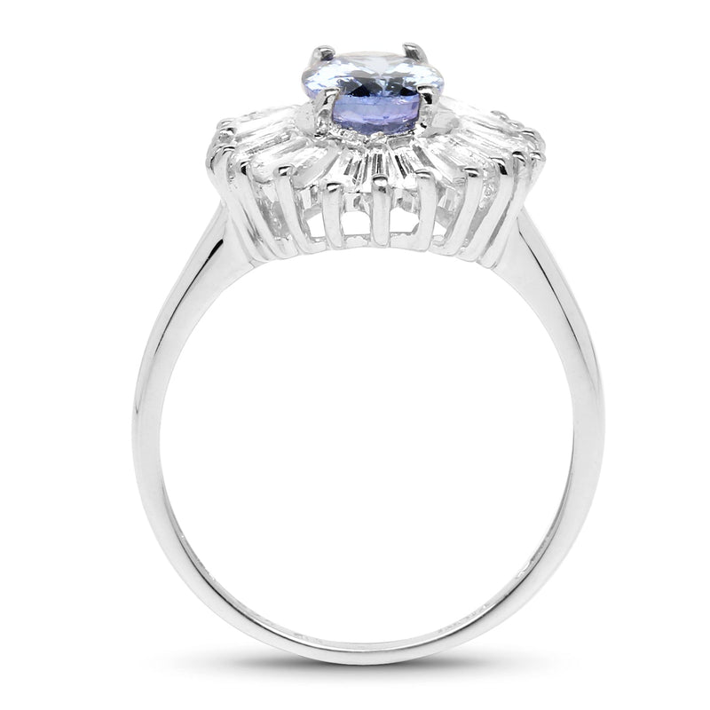Bids.com 2.47 Carat Genuine Tanzanite and White Topaz .925 Sterling Silver Ring Rings