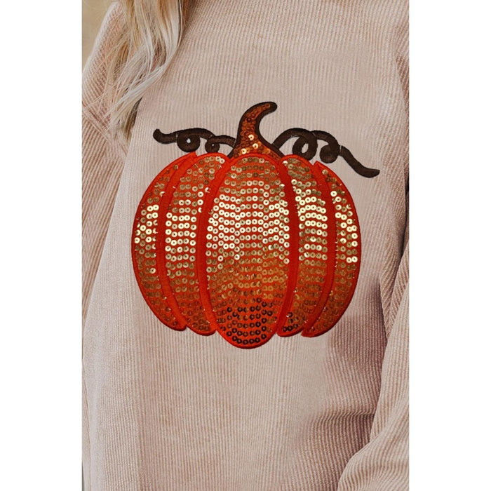 Sequin Pumpkin Round Neck Long Sleeve Sweatshirt