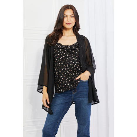 Melody Just Breathe Chiffon Kimono in Black