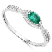 Bids.com 0.32 Carat Genuine Zambian Emerald and White Diamond 14K White Gold Ring Rings