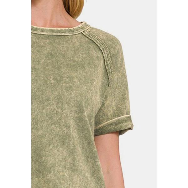 Zenana Heathered Round Neck Short Sleeve Blouse