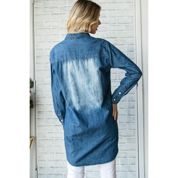 Veveret Pocketed Button Up Washed Denim Shirt