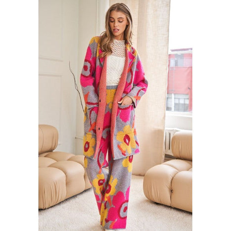 Flower Printed Casual Cozy Full Long Wide Pants