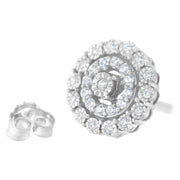 Bids.com 10KT White Gold 1/2 cttw Double Halo Brilliant Round-Cut Diamond Stud Earrings (I-J Clarity, I2-I3 Color) Earrings