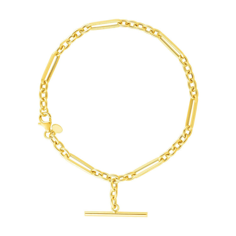 Bids.com 14k Yellow Gold 7 1/5 inch Alternating Oval and Round Chain Bracelet with Toggle Bracelets