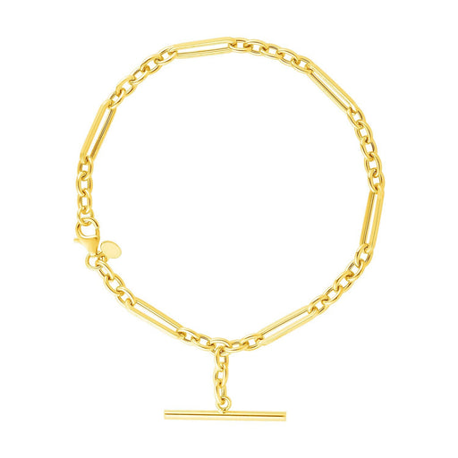 Bids.com 14k Yellow Gold 7 1/5 inch Alternating Oval and Round Chain Bracelet with Toggle Bracelets