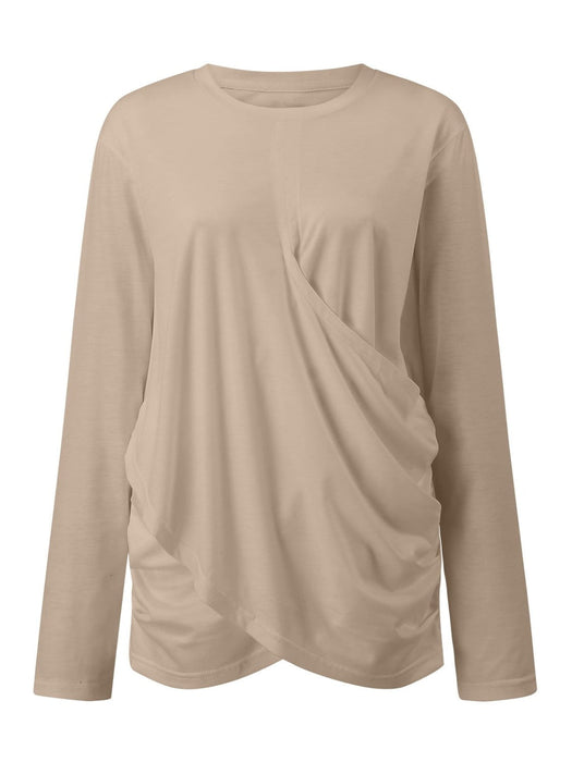 Ruched Round Neck Long Sleeve T-Shirt