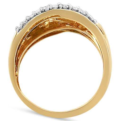 Bids.com 10K Yellow and White Gold 1.0 Cttw Round and Baguette-Cut Diamond Multirow Interwoven Cocktail Ring (I-J Color, I2-I3 Quality) - Size 7 Rings