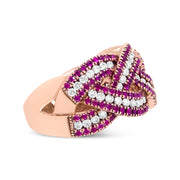 Bids.com 18K Rose Gold Red Ruby and 7/8 Cttw Diamond Woven Braided Band Ring (F-G Color, VS1-VS2 Clarity) - Ring Size 7 Rings