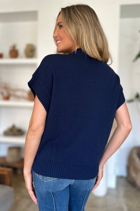 Full Size Mock Neck Short Sleeve Sweater