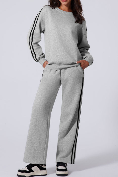 Striped Round Neck Top and Pants Active Set