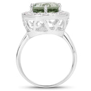 Bids.com 4.94 Carat Genuine Green Amethyst and White Topaz .925 Sterling Silver Ring Rings
