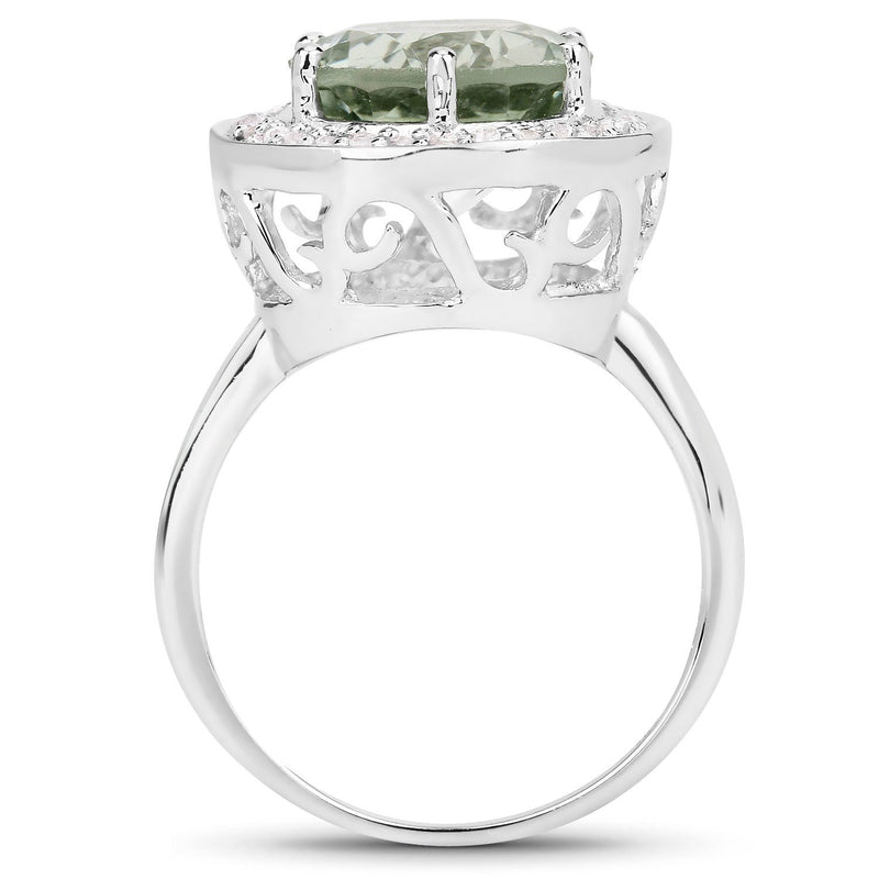 Bids.com 4.94 Carat Genuine Green Amethyst and White Topaz .925 Sterling Silver Ring Rings