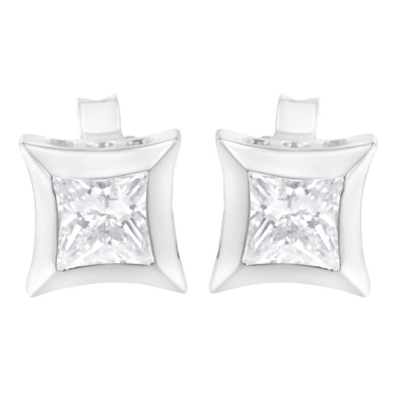 Bids.com 10K White Gold 1/2 Cttw Invisible Set Princess-Cut Diamond Stud Earrings (H-I Color, SI2-I1 Clarity) Earrings