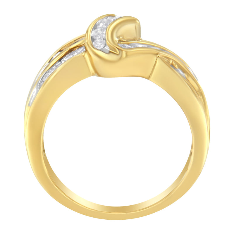 Bids.com 10K Yellow Gold 3/4 Cttw Channel Set Round and Baguette-cut Diamond Double Shank Bypass Ring (J-K Color, I1-I2 Clarity) - Size 6.75 Rings