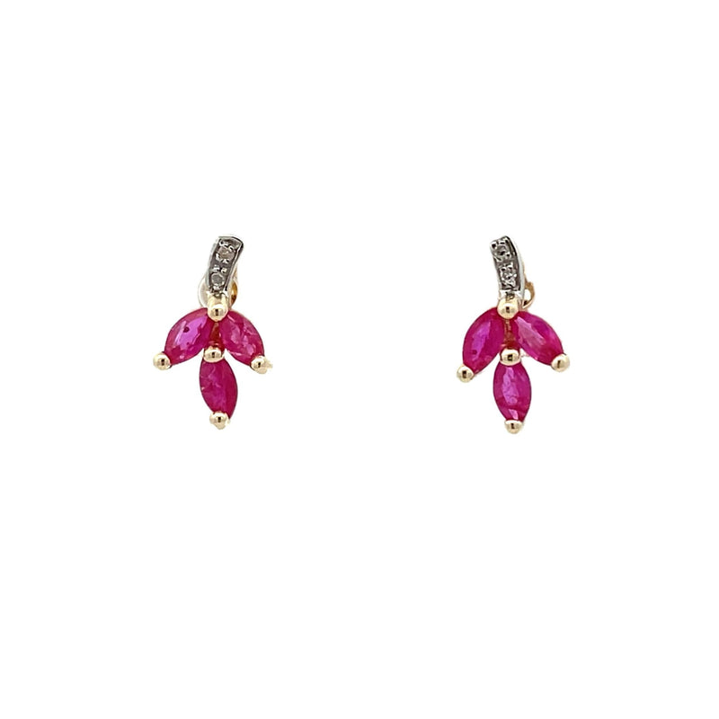 Bids.com .58ct Ruby Diamond Earrings 10KT Yellow Gold Earrings