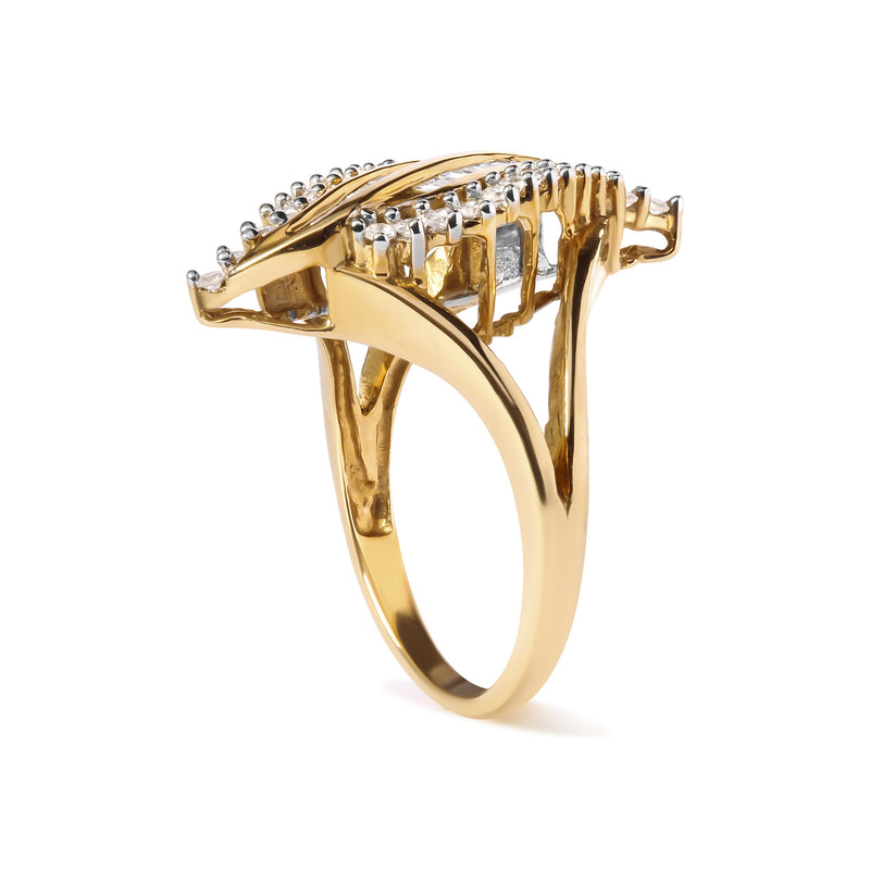 Bids.com 10K Yellow Gold 1/2 Cttw Round and Baguette Cut Diamond Cocktail Ring (H-I Color, I1-I2 Clarity) Rings