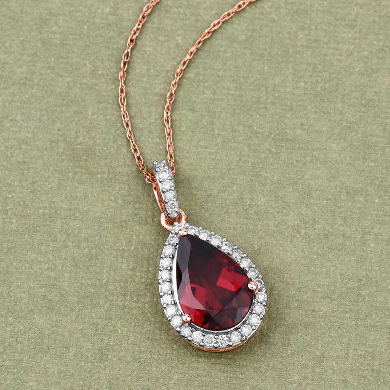 Bids.com 3.29 Carat Genuine Rhodolite and White Diamond 14K Rose Gold Pendant Pendants