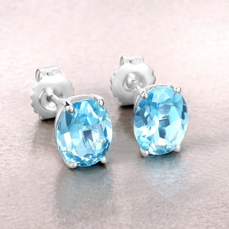 Bids.com 4.00 Carat Genuine Swiss Blue Topaz .925 Sterling Silver Earrings Earrings