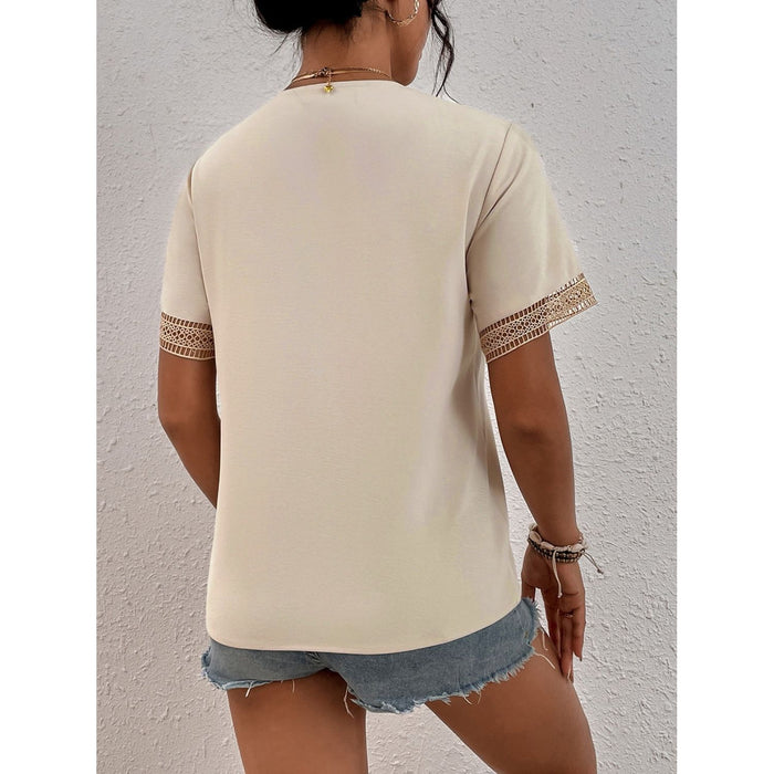 Eyelet V-Neck Short Sleeve T-Shirt