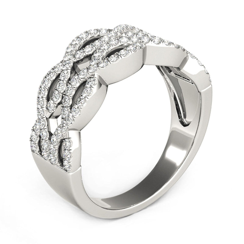 Bids.com Diamond Studded Double Interlocking Waves Ring in 14k White Gold  (5/8 cttw) Rings