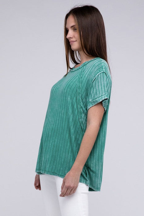 Ribbed Raglan Dolman Sleeve Boat-Neck Top