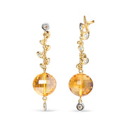 Bids.com 18K Yellow Gold 2/3 Cttw Round Bezel Diamond and 25mm Ball Shaped Yellow Citrine Gemstone Dangle Stud Earring (Brown and G-H Color, SI1-SI2 Clarity) Earrings