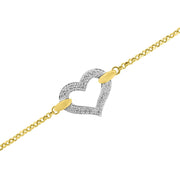 Bids.com 10K Two Tone Gold 1/4 Cttw Diamond Encrusted Heart Charm 7" Bracelet (H-I Color, I1-I2 Clarity) Bracelets